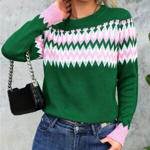 Green & Pink Retro 80s Sweater NEW Pullover Autumn Winter Fall Fashion Size xl